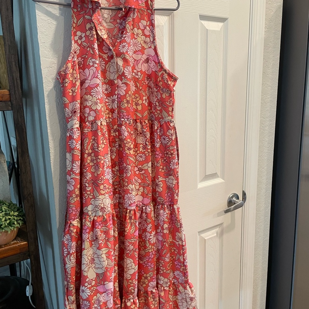 Band of Gypsies Pink Ivory floral boho button front sleeveless fit & Flare dress - Picture 2 of 8